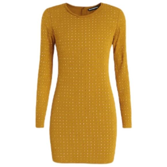 PrettyLittleThing Naomi Campbell Chartreuse Embellished Bodycon Dress NWT - Picture 4 of 9